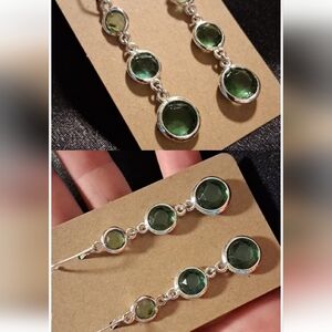 Elegant Silver and Green Dangle With Lever Back Earrings